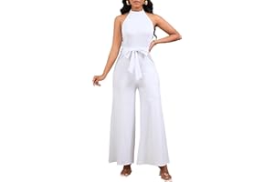 BDWINZ Womens Summer Sleeveless Halter Neck Jumpsuits Dressy Casual One Piece Outfits Backless Wide Leg Pants Rompers with Belt