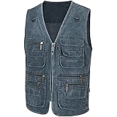 Mens Safari Travel Photo Vest Outdoor Fishing Multi Pocket Jacket Beige