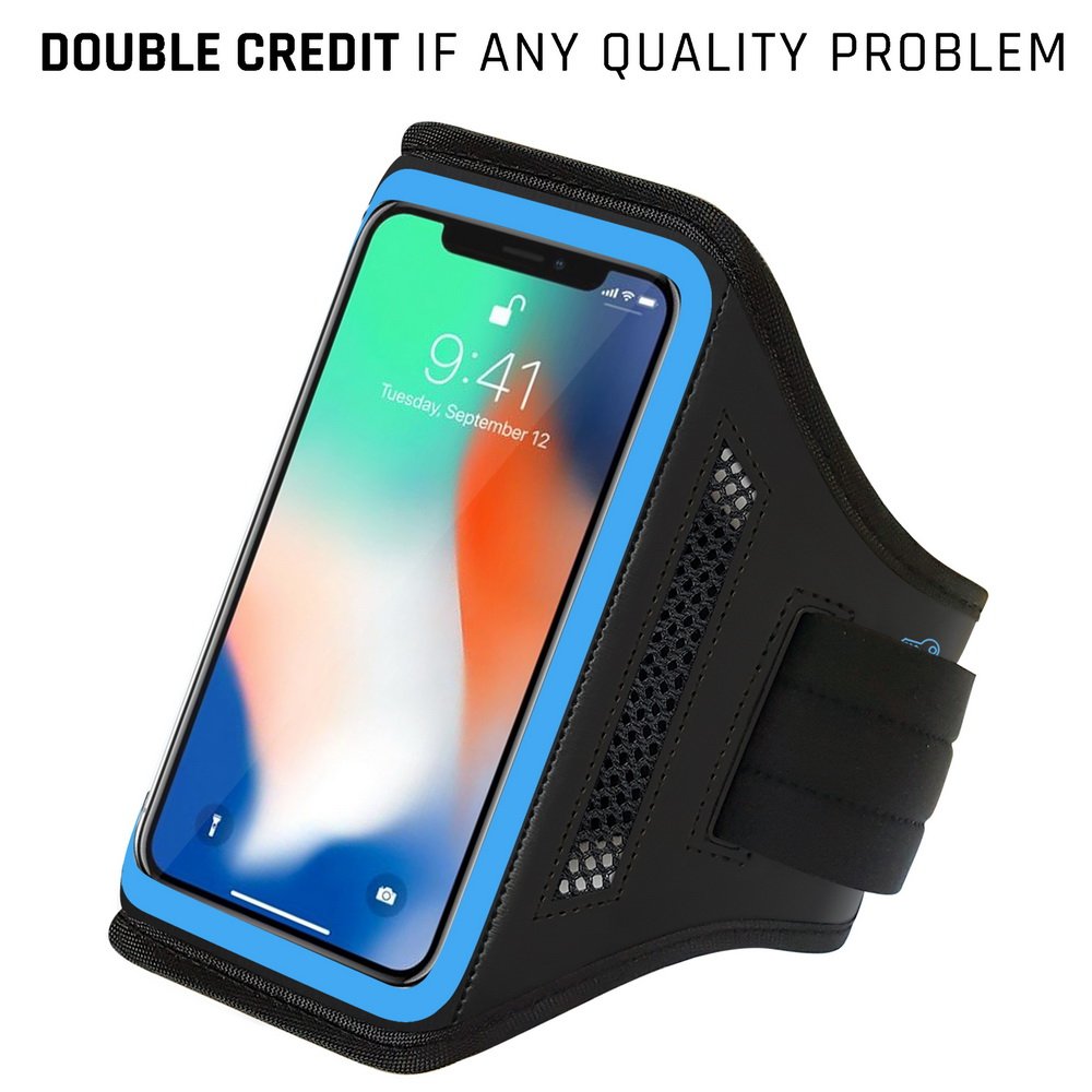 LOVPHONE Running Armband for iPhone X, Waterproof Sport Outdoor Gym Running Key Holder Card Slot Phone Case Bag Armband (Blue)