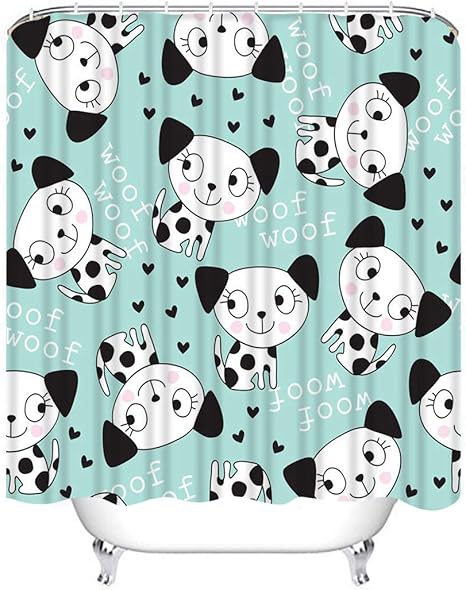 Amazon シャワーカーテンセットかわいい犬ターコイズブルーの犬動物パターンイラスト ポリエステル生地装飾12フック72x78インチ防水洗えるバスルーム用12ボタンホール 165x180 Cm シャワーカーテン ホーム キッチン オンライン通販