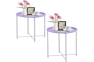 Garden 4 you End Table Set of 2, Outdoor Side Table, Small Patio Table Metal Side Table, Round Folding Side Table, for Outdoor and Living Room,Purple