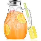 YIOANSO Glass Pitcher With Lid, 102oz Unique Petal Design, Stainless Steel Large Iced Tea Pitcher, Easy To Clean Lightweight Borosilicate Glass For Cold And Hot Beverages