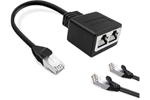 TULIYET Ethernet Splitter, Male to 2 Female Network Adapter RJ45 LAN Ethernet Socket Connector Adapter for Super Cat5/Cat5e/Cat6 LAN Ethernet Splitter