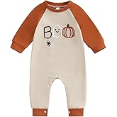 Lukivech Newborn Infant Baby Boy Girl Halloween Outfit Boo Embroidery Romper Long Sleeve Jumpsuit Bodysuit Cute Fall Clothes