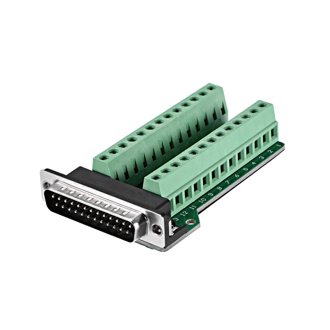 sourcing map D-sub DB25 Board Connector 25 Pin 2-row Male Port Solderless Terminal Block Adapter with Thumb Screws