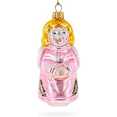 Vintage Style Angel in Pink Glass Christmas Ornament