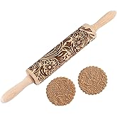 Embossed Wooden Rolling Pin for Baking,Evermarket Deep Engraved Embossing Rolling Pin with Christmas Snowflake Flower Design for Baking Embossed Cookies,Cute Kitchen Decor DIY Tool for Adults