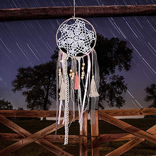 OFNMY 3pcs Boho Dream Catchers Macrame Handmade Gold Pink White Dreamcatcher for Wall Hanging Decoration, Wedding Party Favor, Baby shower, Girls Nursery Room Decor - Thumbnail 7