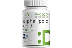 DEAL SUPPLEMENT Alpha Lipoic Acid 1,000mg, 180 Veggie Capsules – 50/50 R-ALA & S-ALA for Max Bioavailability – Antioxidant Supplement – Energy & Nervous System Support – Non-GMO