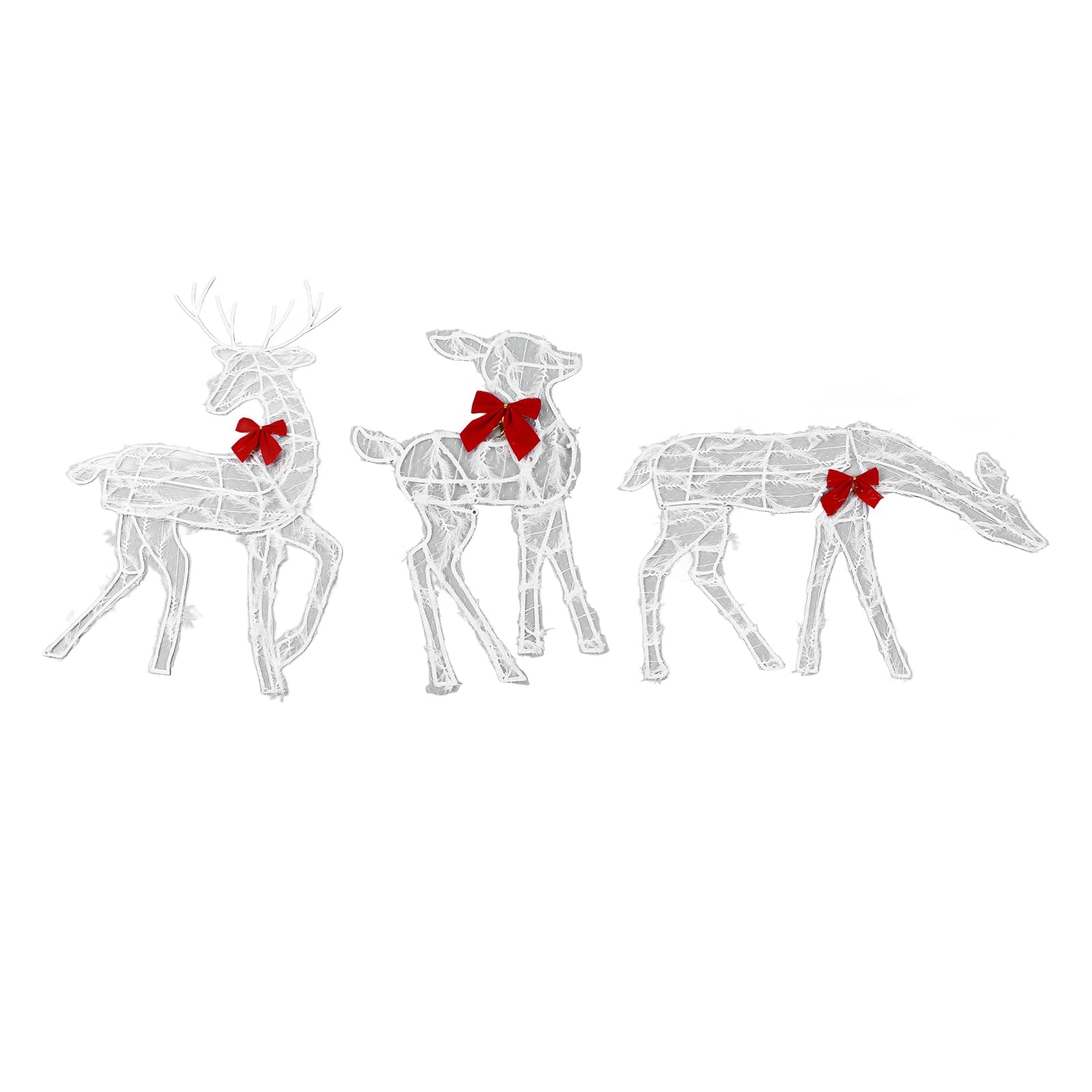 Light Up the Holidays with a 3-Piece Christmas Deer Family Set LED Décor Reindeer Emboldened with Red Lights on Bows Three Piece Luminous Reindeer Display
