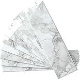 AULIGET 40-Piece Polished White Marble Peel and Stick Backsplash Wall Tiles, 3" x 12" PVC Faux Stone Stick on Tiles for Backsplash Kitchen, Bathroom, Laundry Room, Camper, Fireplace