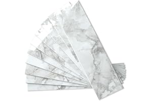 AULIGET 40-Piece Polished White Marble Peel and Stick Backsplash Wall Tiles, 3" x 12" PVC Faux Stone Stick on Tiles for Backsplash Kitchen, Bathroom, Laundry Room, Camper, Fireplace