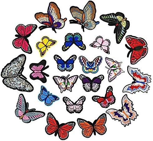 23 Pcs Iron On Cute Embroidery Butterfly Patches Embroidered Motif Applique Patches Embroidery Decoration DIY Sew on Patch for Jeans, Clothing,Handbag,Cap (23Pcs Butterfly)