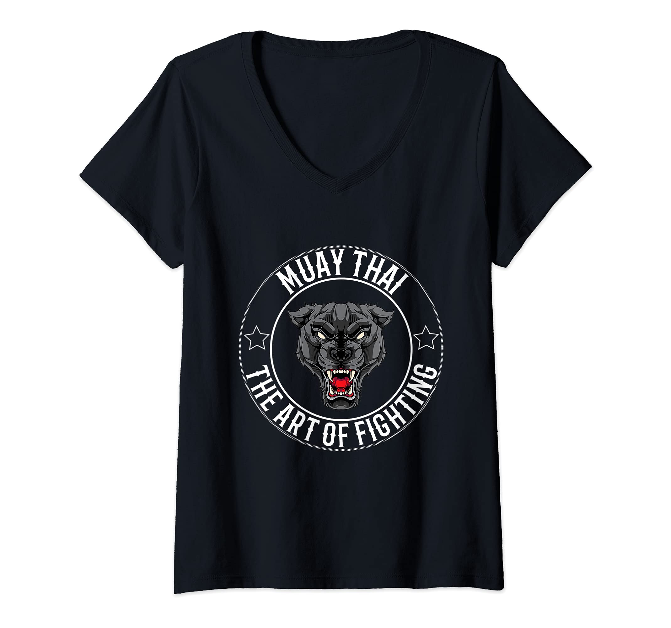 Womens Muay Thai and Thai Boxing Panther V-Neck T-Shirt