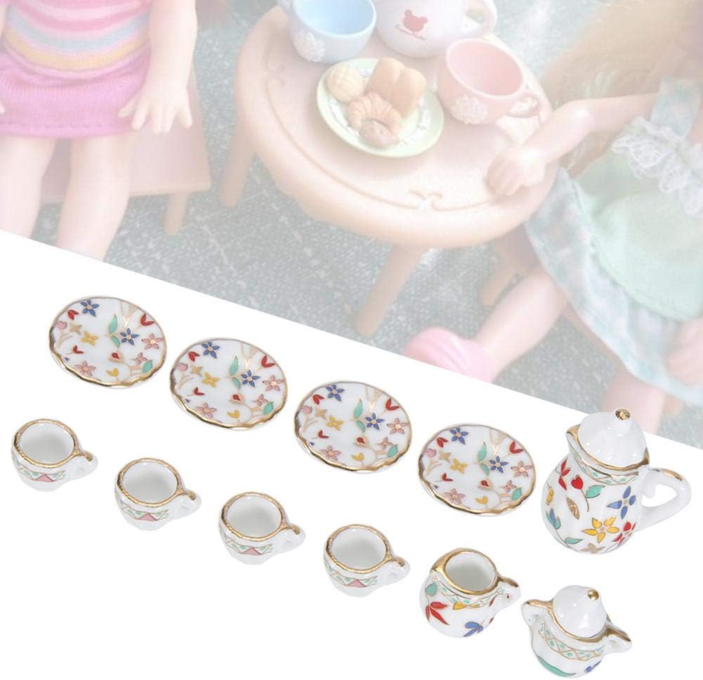 1:12 Dollhouse Accessory, 15pcs Mini Porcelain Flower Tea Cup Set Doll House Decor Kitchen Miniature Simulation Furniture Set Model for Baby Boy Girl Dollhouses(Tye 3) - Image 4