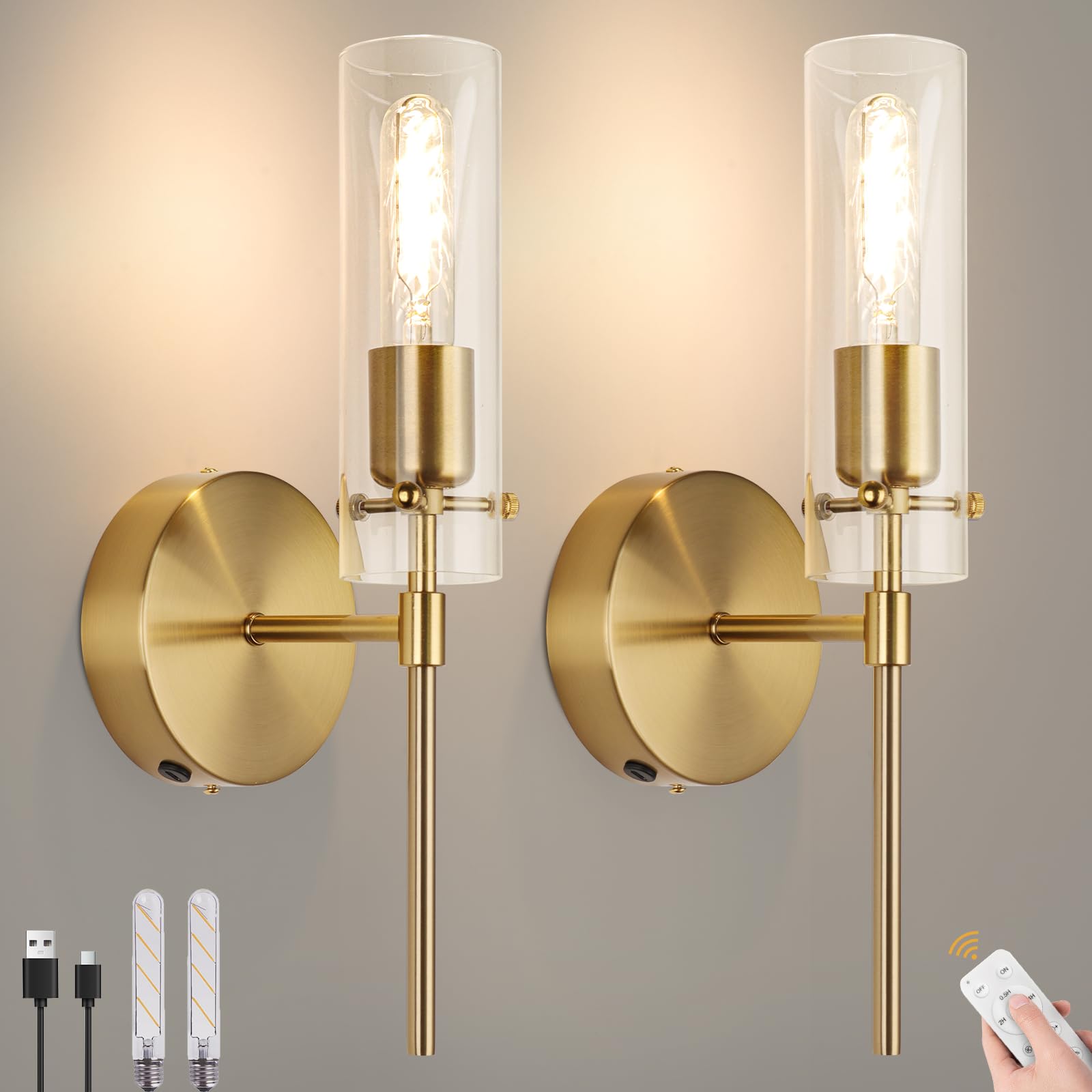 Photo 1 of Loiogohot Battery Operated Wall Sconces,Gold Rechargable Wall Light Cordless 7800mAh 2Color Temperature Bulbs Wall Light No Wiring Endurance 100 Hours Fast Charging Wall Sconce for Living Room Bedroom