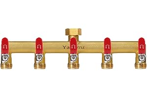 Yayamz Garden Hose Splitter, 3/4” Rust and Freeze Resistant Outdoor Hose Manifold with 5 Red Extra Long Handles Faucet Adapter-Heavy Duty Brass 5-Way Valve