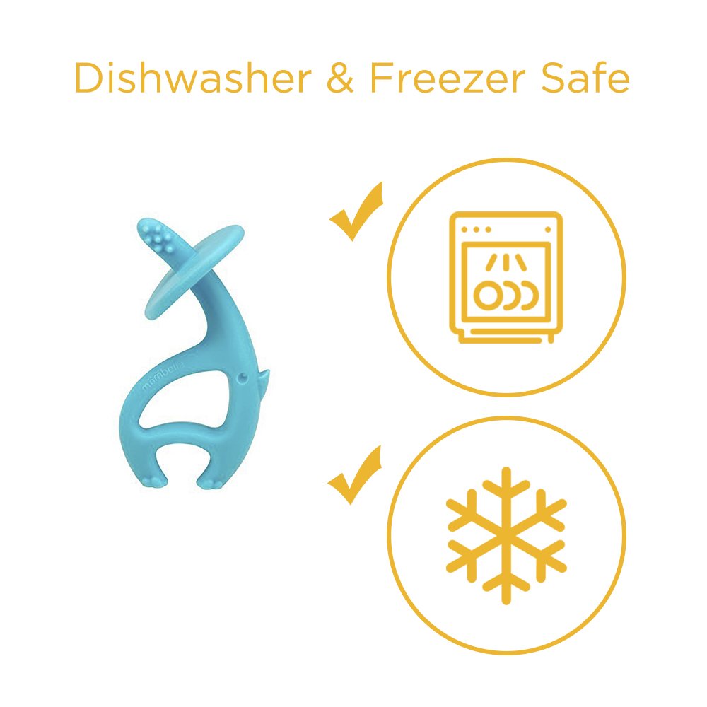 Mombella Dancing Elephant Blue BPA Latex Free Safe Silicone Baby Teether Toy for Mouth Explore, Hand-Mouth Connection Toy for 3-7M Chewing&Biting Baby with a clip : Baby