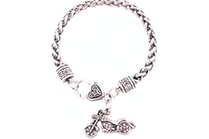 FTH Motorcycle Charm Bracelet is Embellished with Crystal Rhinestones.Heart Lobster Claw Clasp.Perfect for The Woman in Your Life who Loves Motorcycles or Riding on Yours: