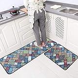 Leebei Kitchen Mats Non Slip Washable Doormat - Water-Absorbent Anti-Slip Mat Decompression Mat for Kitchen Bedroom Bathroom,Area Rugs Carpet (15.7×23.6 inch + 15.7×47.2 inch) (Bohemian)