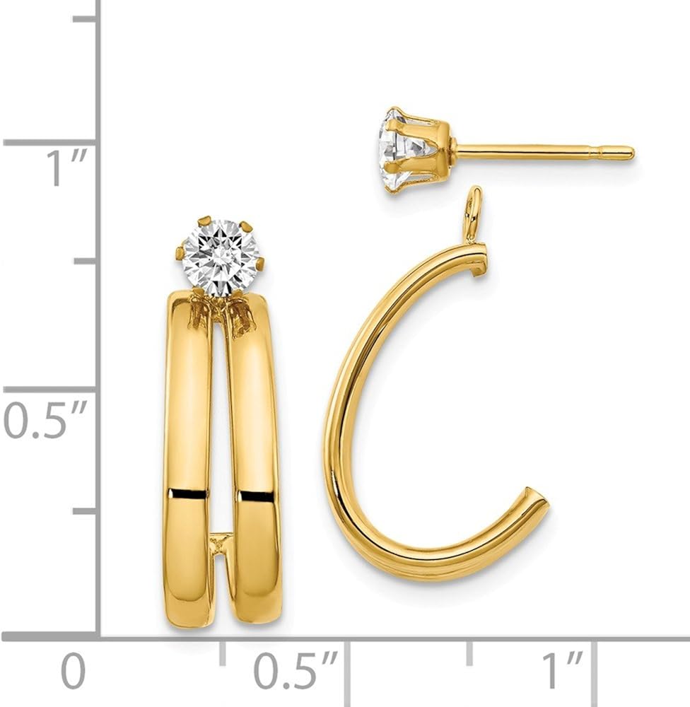 All In High Quality And Low Price 14k Gold Polished Double J Hoop Jackets With Cz Stud Earrings 0 67 Height Yellow Gold Jewelry Happy Shopping Www Vertexfit Com