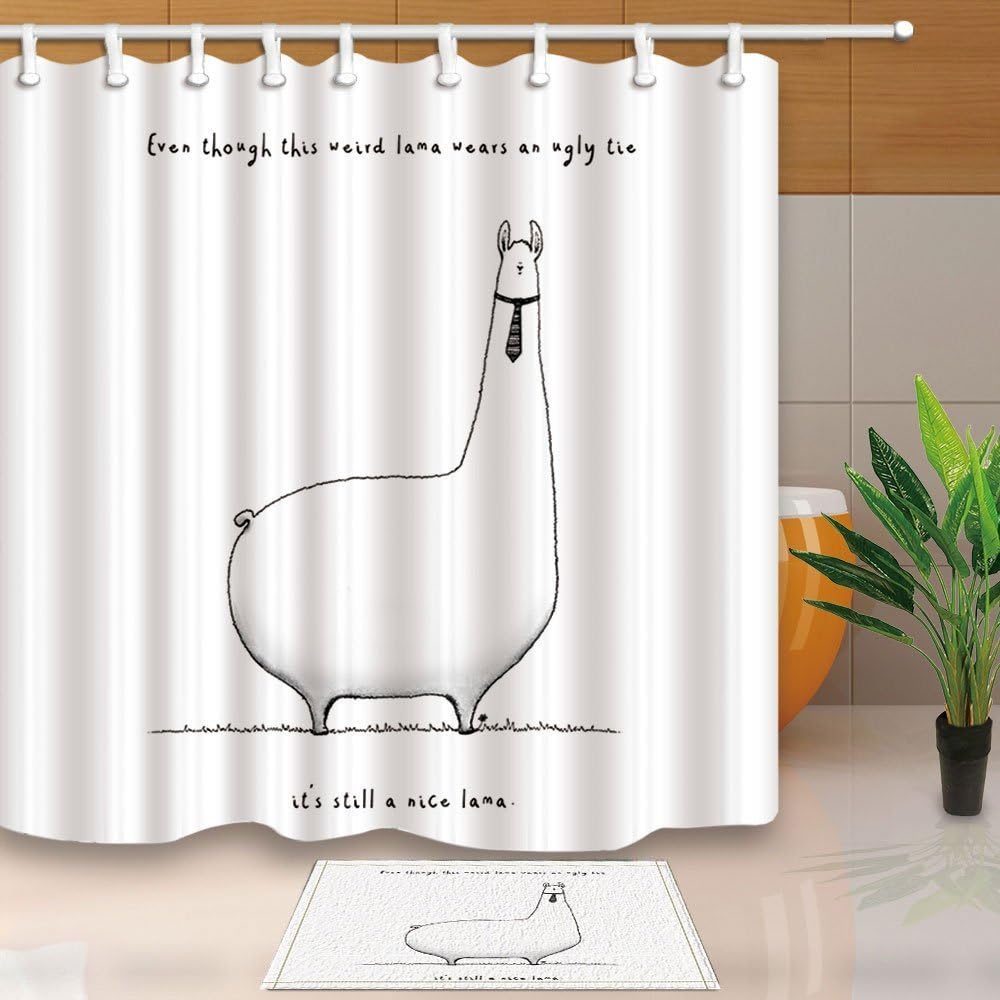 Hisoho Shower Curtains Sketch Cartoon Weird Llama Alpaca Funny