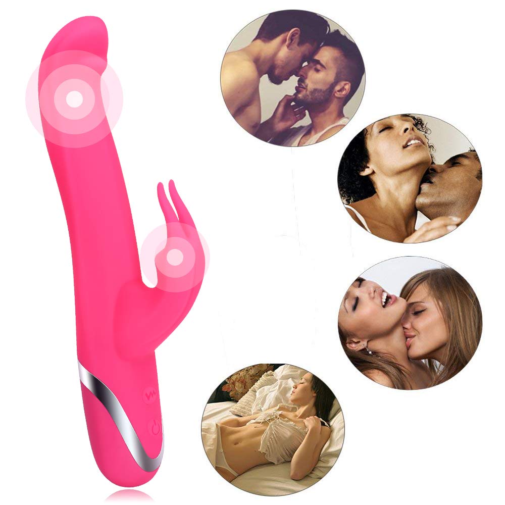 Vibratoren für Sie Klitoris und G-Punkt Stimulator, Dual Motor Realistische Rabbit Vibrator für Frauen und Paare, Weiches Silikon Dildo mit 10 Modi, 2xAAA Batteriebetrieben, Rosa