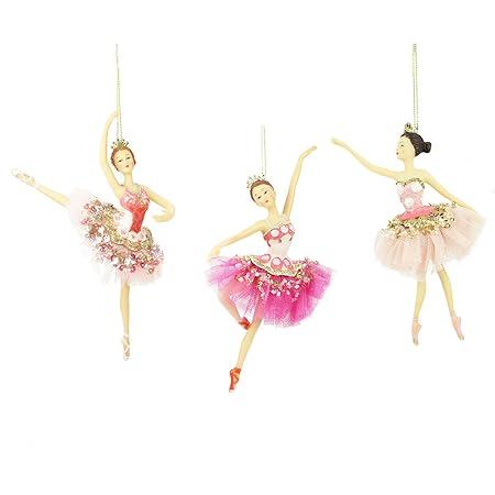 Gisela Graham Set of 3 Large Pink Ballerina Christmas Decorations (19cm)