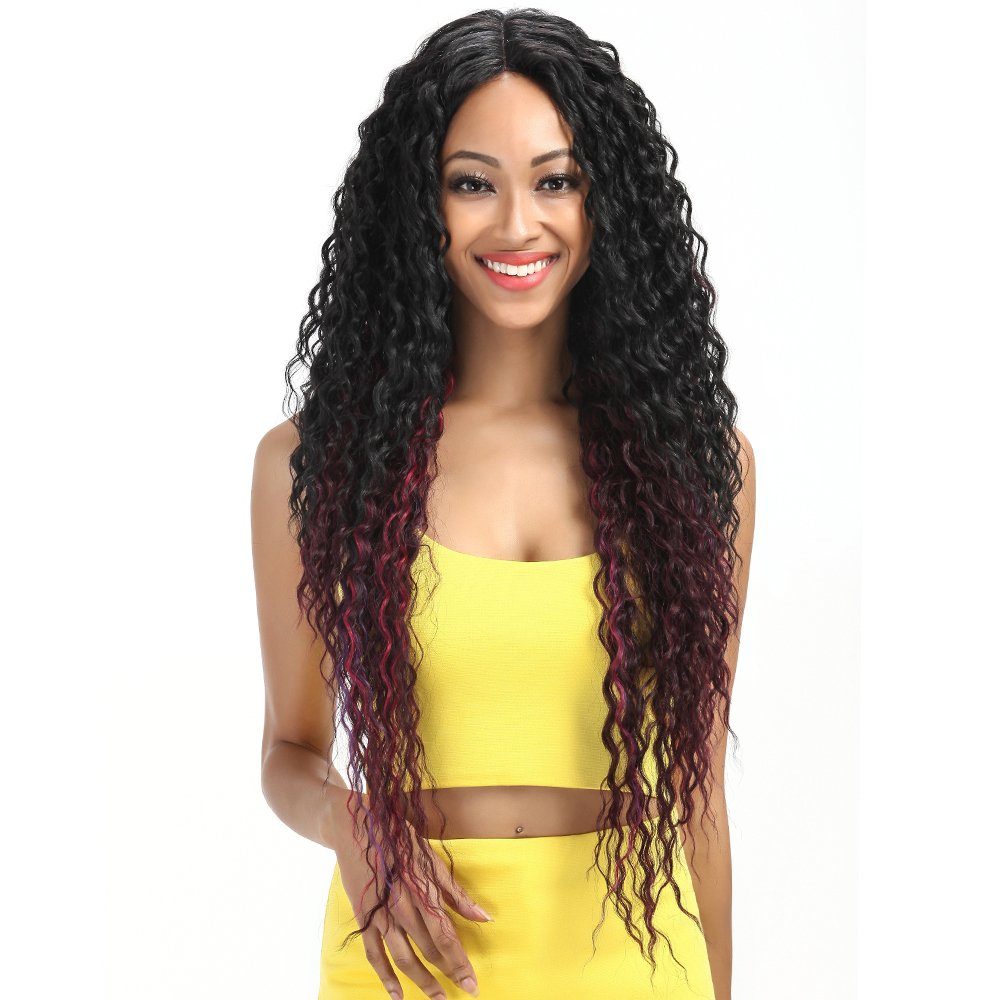 Joedir Lace Front Wigs Ombre Dark Wine Red 28" Long Small Curly Wavy