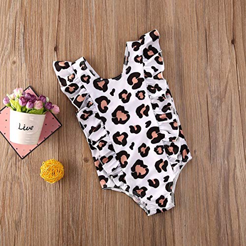 Kids Toddler Baby Girls One-Piece Ruffle Swimsuit Floral Pineapple Watermelon Leopard Swimwear (6-12 Months, White Leopard)