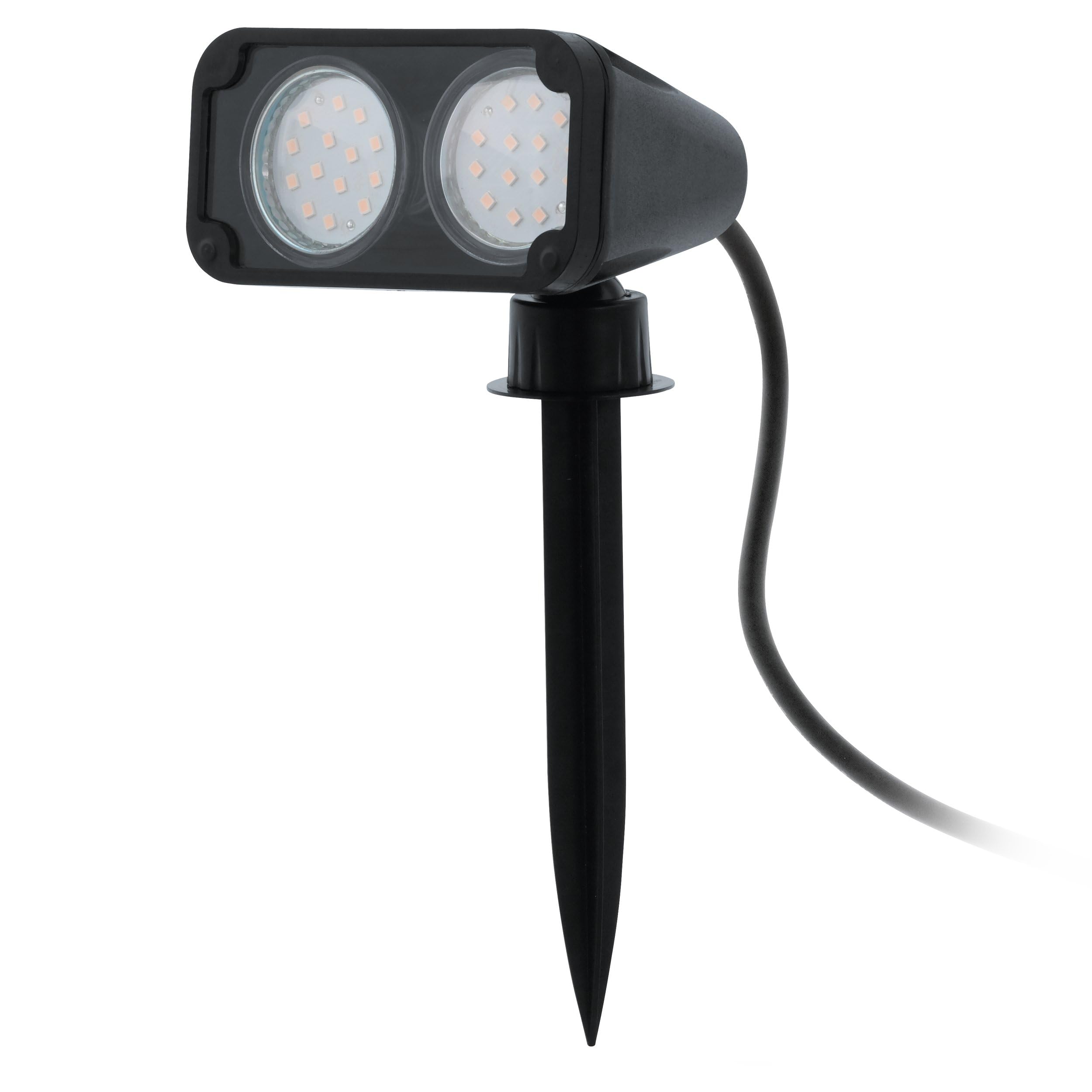 Eglo Ground Spike Spotlight Nema 1, 2 Flame Outdoor Light, Ground Spike lamp Made of Plastic, Colour: Black, Socket: GU10, IP44