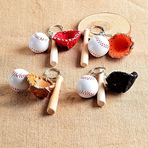 ISKYBOB 4 Pack Mini Baseball Bat Glove Shaped Keychain Creative Keyring Pendant Gift - Thumbnail 5