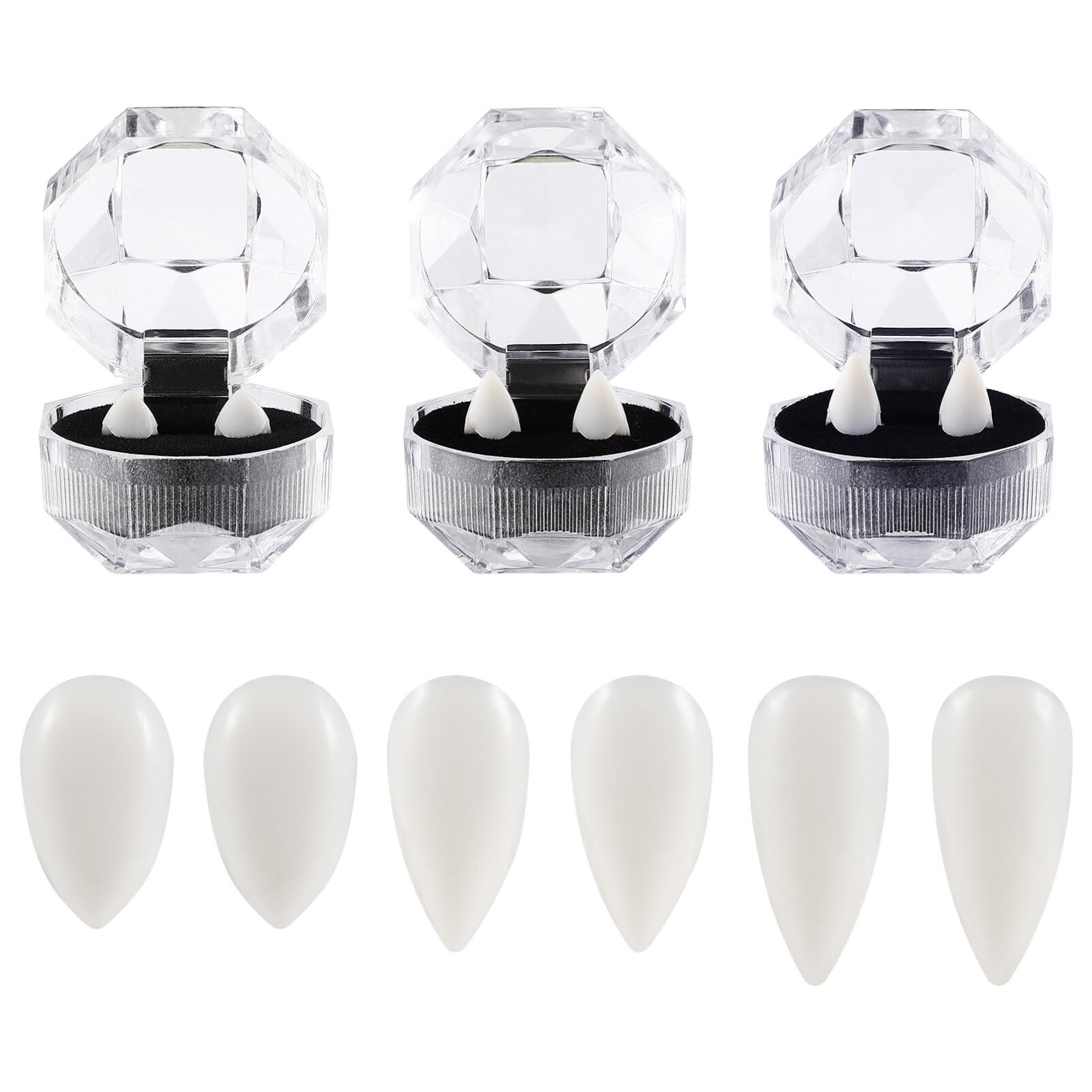 BESPORTBLE 6 Pairs Vampire Teeth for Halloween Cosplay - 3 Size Halloween Fake Teeth Fangs Fake Denture Props 13mm 15mm 17mm Vampire Fangs Props Versatile Costume Accessories