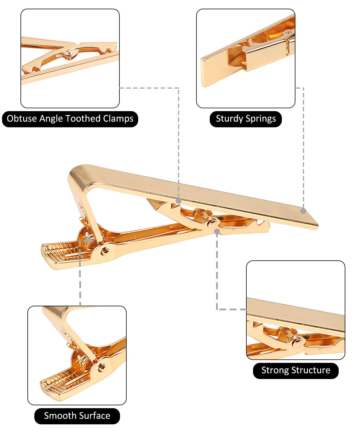 vivinin 5P Tie Clips For Men, 5 Different Classic Tie Bar, Stainless Steel Tie Clip For Business, Wedding, Anniversary, Father's Day Gifts and Daily Life