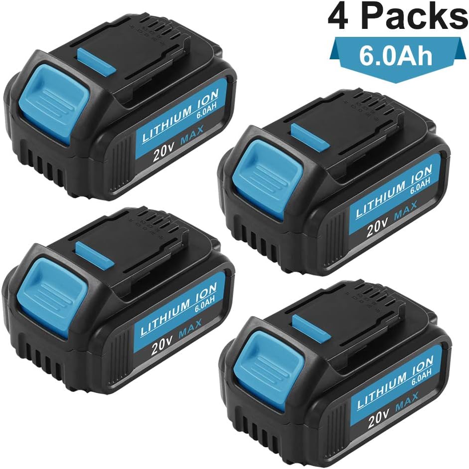 4 Packs 20V Max 6.0Ah Lithium Ion Premium Replacement Battery for Dewalt 20 Volt DCB207 DCB204 DCB206 DCB205-2 DCB200 DCB180 DCD985B DCD771C2 DCS355D1