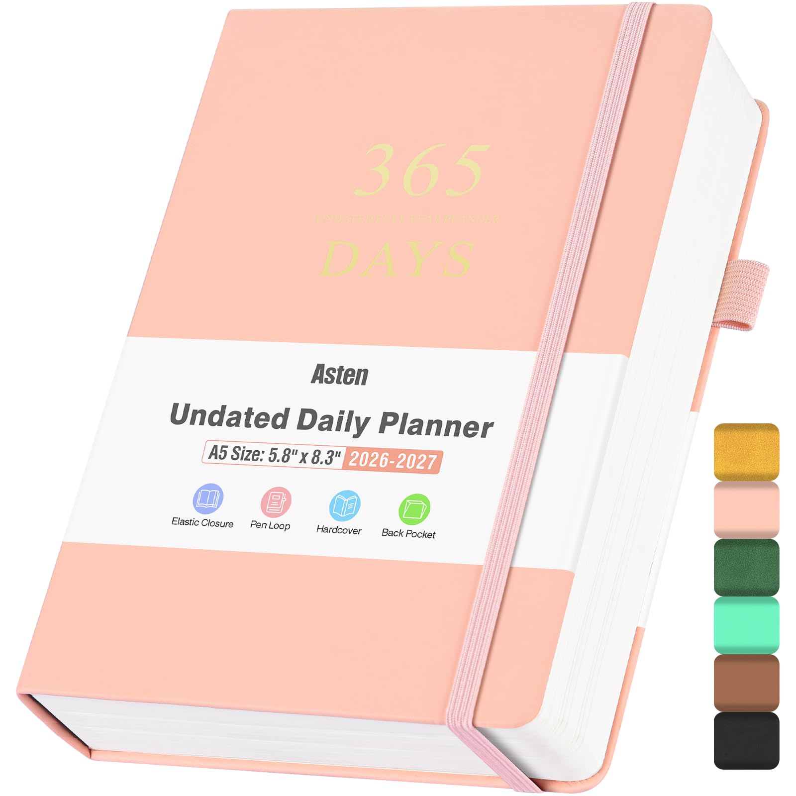 Planner, Undated Daily Planner with To Do List, 365 Days Planner for ADHD, Agenda for Women Men, Hourly Planner Notebook for Goal Setting, Productivity Organizer with Calendar, 8.3" x 5.8" (Pink)
