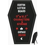Coffin Letter Board - Creepy Gothic Decor - Black Wooden and Felt Large Hanging Letter Board with Stand, Pre-Cut and Pre-Orga