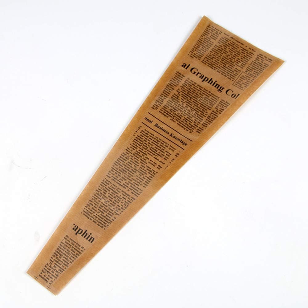 Single Rose Packaging Bags Flower Bouquet Bag, 1.6x5x16 Inch, 100 Counts (Newspaper Vintage)