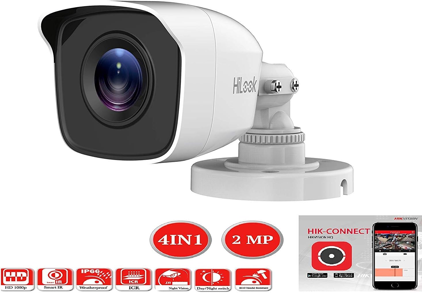 HiLook THC-B123-M 2mp 3.6mm HD EXIR Ultra Low Light 4-IN-1 Indoor/Outdoor CCTV Bullet Camera IP66 30M IR WDR Metal Body – White - Image 3