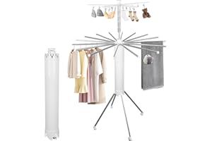 ZIAERKOR Tripod Clothes Drying Rack Heavy Duty Folding Indoor Portable, Tripod Laundry Drying Rack Clothing, Coat Rack Stand Foldable Outdoor 16 Drying Rod 22inch Capacity 50kg/110lb (with Sock Rack)