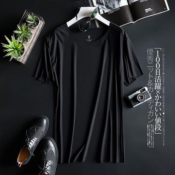 Amazon 夏用 通気性 細身 フィット 人気 ファッション スポーツ アウトドア ミルク天然再生糸 涼しい感触 ミルクシルク 半袖tシャツ 4色 Tシャツ カットソー 通販