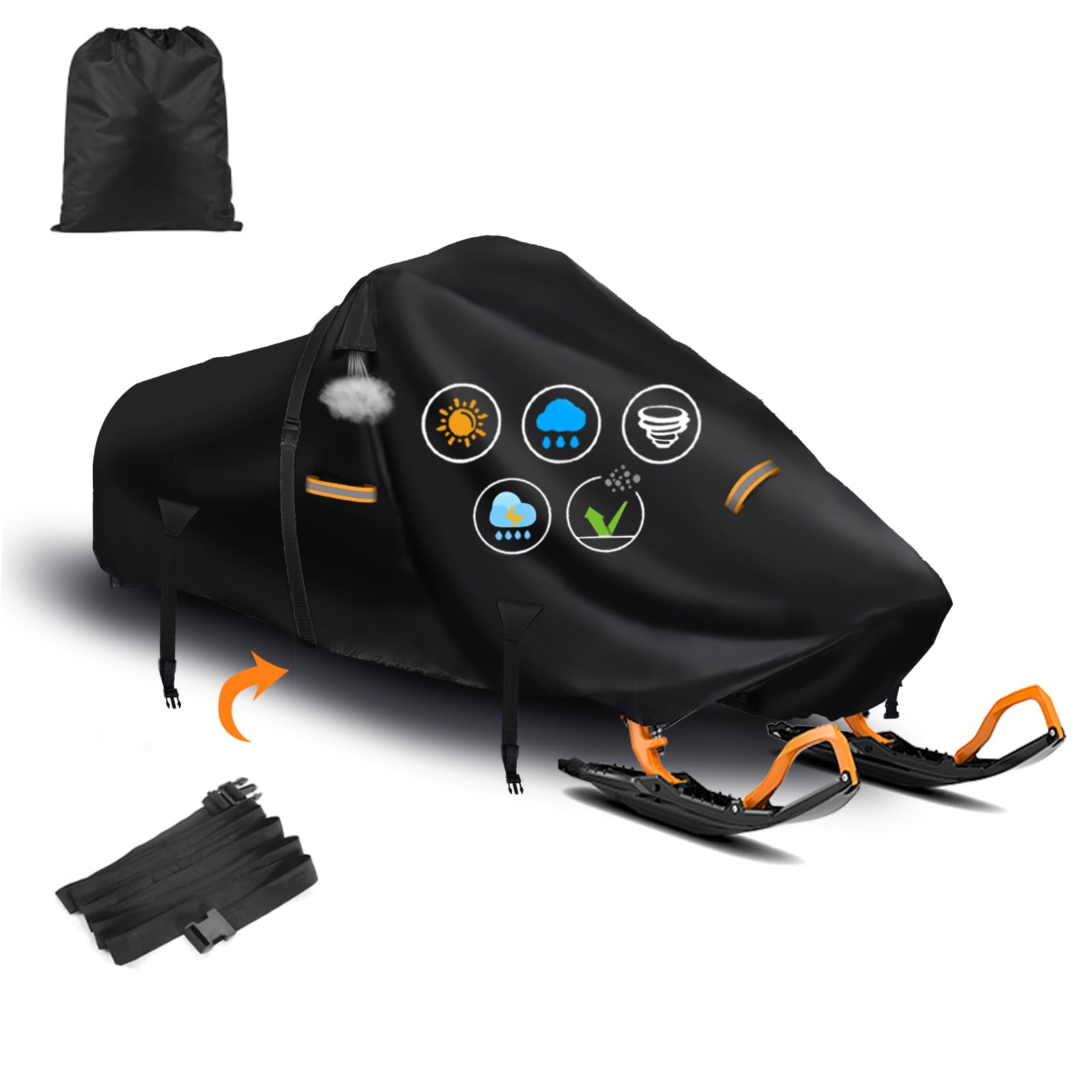 Photo 1 of Snowmobile Cover,Heavy Duty 900D Oxford Fabric Sled Ski Cover with 2 Windproof Buckles,Air Vents,Universal Trailerable Snowmobile Storage Cover,Fit for Most Snowmobiles.