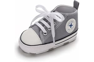 ORAWU Newborn Baby Girls Boys Canvas Shoes Infant Soft Sole Slip On First Walkers Sneaker Toddler Flat Loafers High Top Crib Denim Unisex Moccasins Shoe