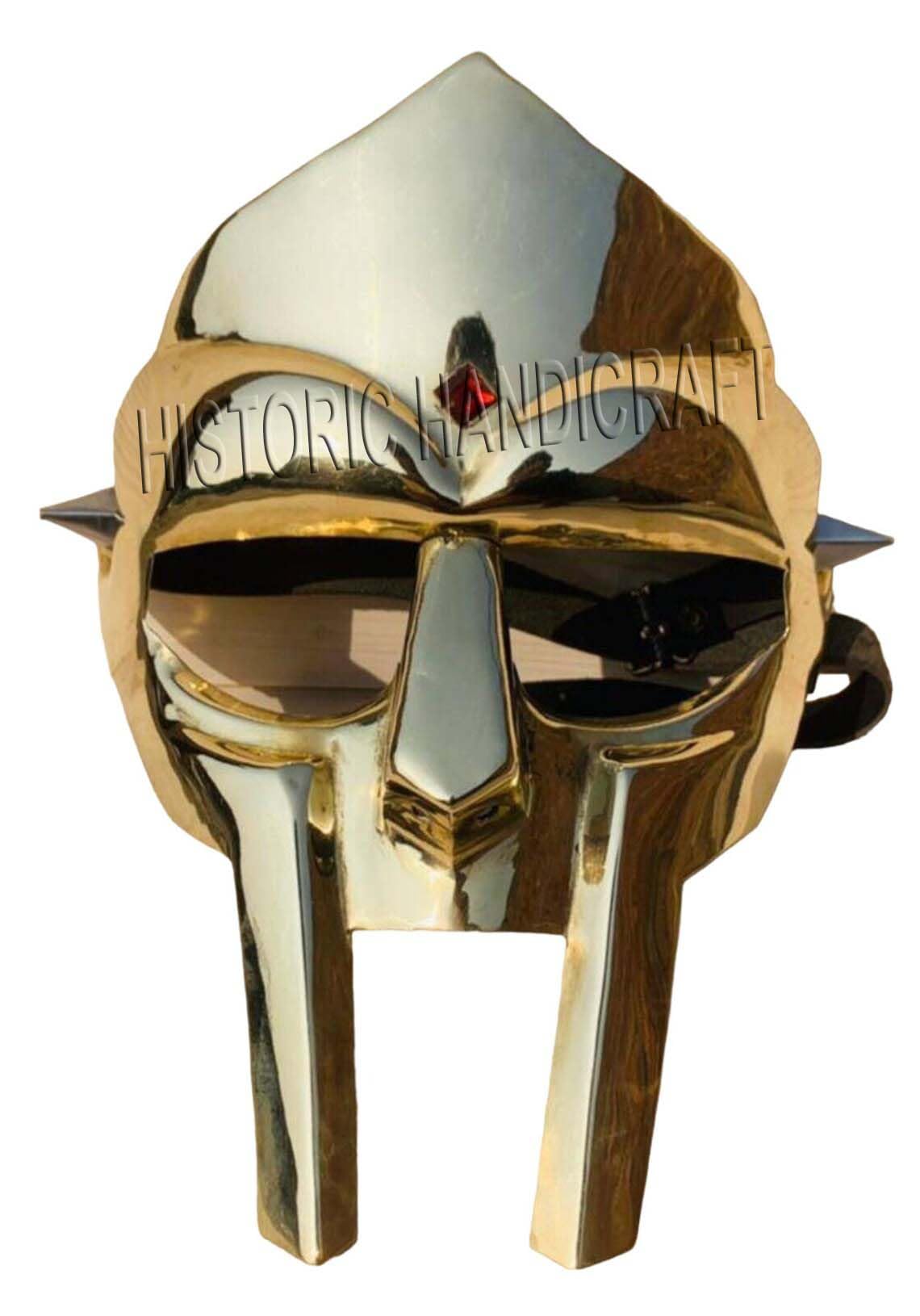 HISTORIC HANDICRAFT Brass Face Mask, MF Doom Face Mask, Medieval Roman Gladiator Helmet Hand Forged Viking Mask Halloween Party Mask, Cosplay Fancy Dress Mask