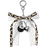 Litwlly Y2K Leopard Bag Charms Cute Pearl 8 Ball Keychain Heart Handbag Car Keyring Purse Accessories for Women