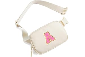 ABOUME Belt Bag Fanny Pack for Teen Girl Women - Birthday Gifts for 5 6 7 8 9 10 11 12 13 Year Old Girls - Initial Crossbody Bag Preppy Cute Trendy Stuff Travel Essentials - Graduation Gifts for Her Beige A