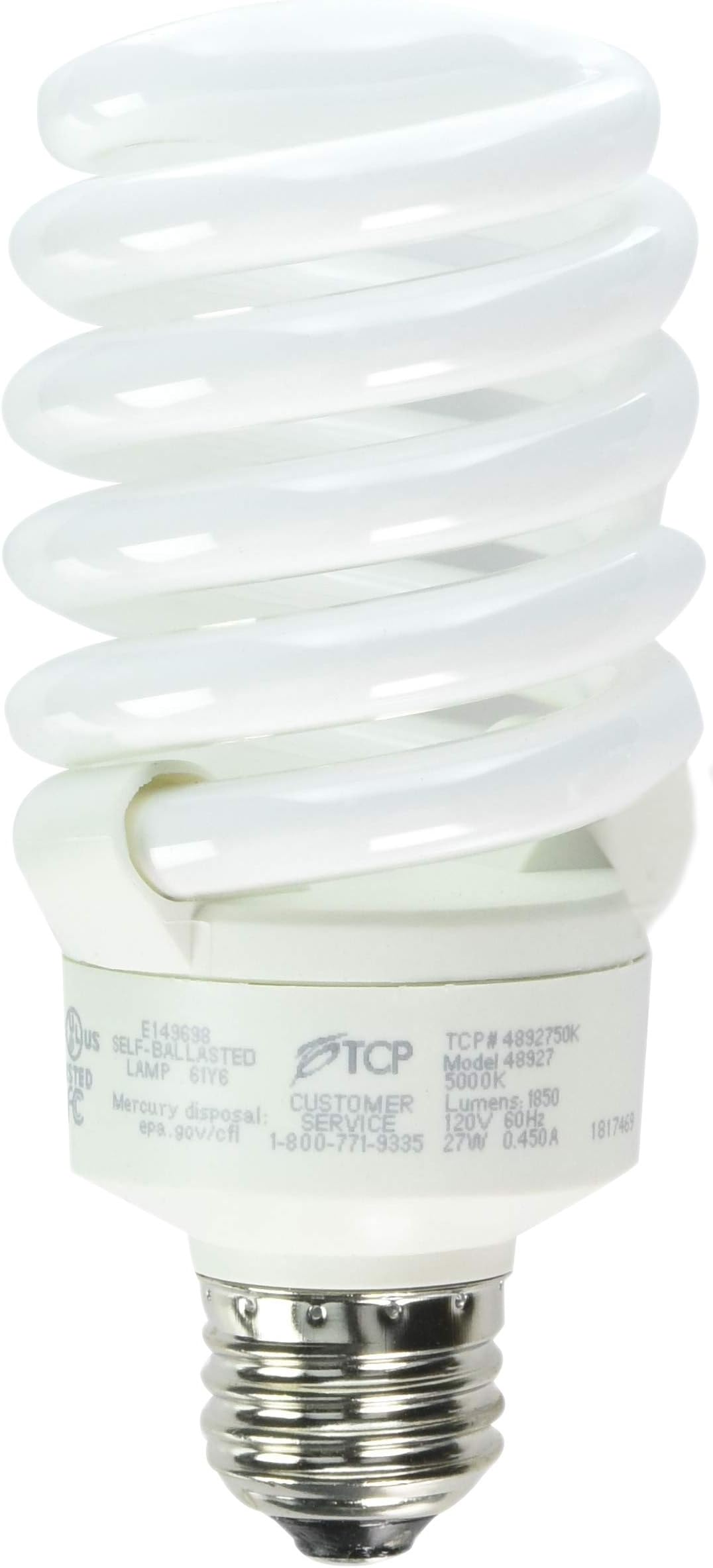 TCP 4892750k CFL Pro A - Lamp - 100 Watt Equivalent (27W) Daylight (5000K) Full Spring Lamp Light Bulb