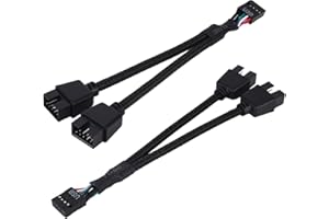 2pcs Motherboard USB 2.0 to Dual 9 Pin Extension Cable, Y-Shaped Braided USB 9 Pin Header Splitter PC Cable for Internal Comp
