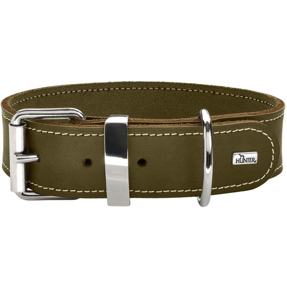 HUNTER AALBORG SPECIAL Dog Collar, Leather, Durable, Comfortable, 60 (M-L), Olive