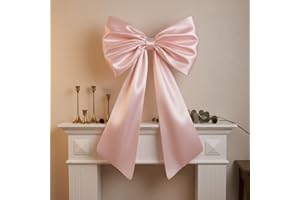 Acidea Large Pink Bow, Giant Bow Decoration Satin Ribbon Backdrop for Coquette Room Decor, Giant Pastel Pink Hanging Wall Dec